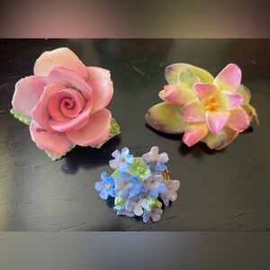 Floral China Brooch Set in Pink, Green, and Blue